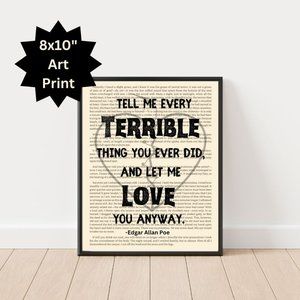 Edgar Allan Poe Book Page Art Print, Poe Love Quotes, Bookish Love Quotes Print